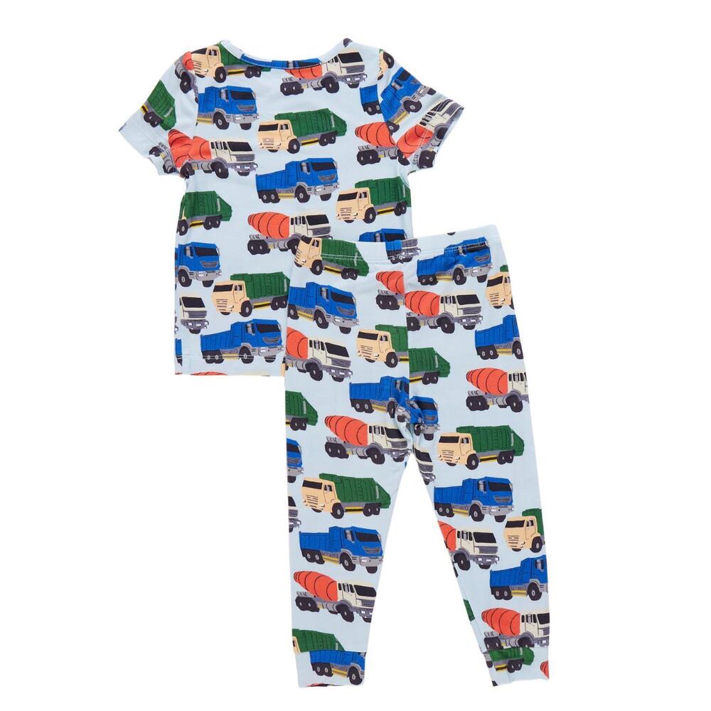 NEW PINK CHICKEN boy's bamboo pj set in dump trucks